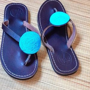 Wazi LeatherTurquoiseBeadedSandal Size 38,US 7